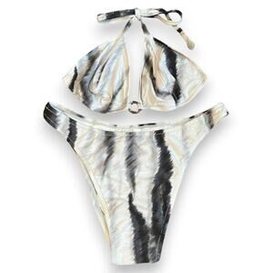 Vintage 1990s deadstock gray striped bikini